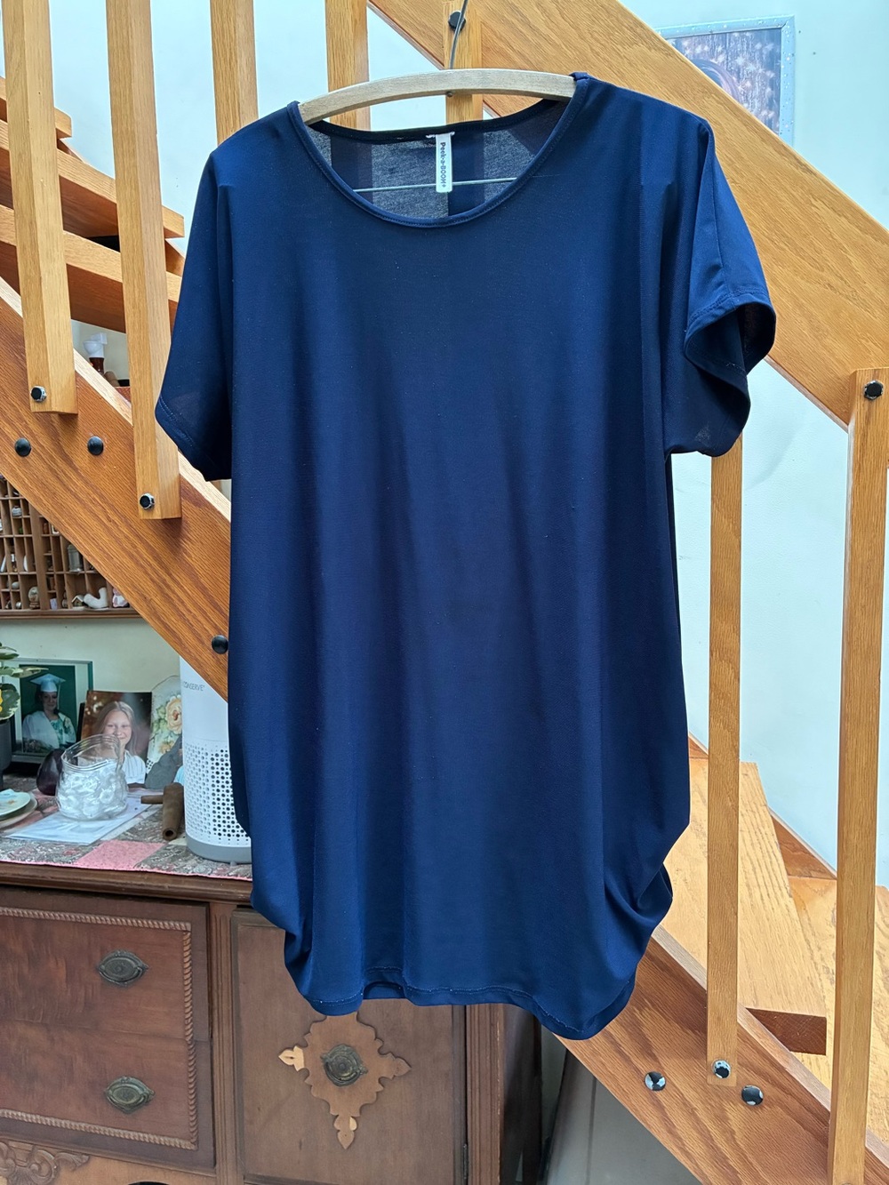 Peekaboom Casual Navy Blue Short-Sleeve Women's Top size 2X